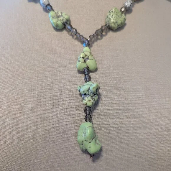 Lariat Turquoise Handmade Necklace Glass Bead Chunky Statement Boho Natural